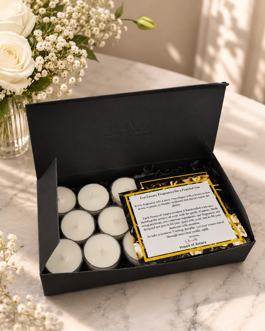 House of Amara Candle Discovery Set | 9 Scented Soy Wax Tea Lights | Luxury Fragrance Sample Gift Box