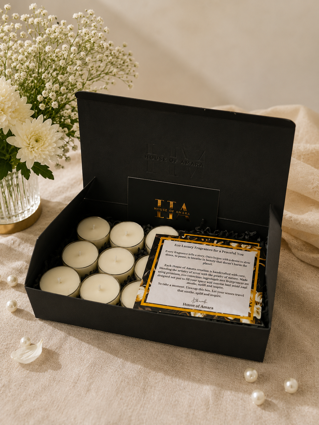House of Amara Candle Discovery Set | 9 Scented Soy Wax Tea Lights | Luxury Fragrance Sample Gift Box
