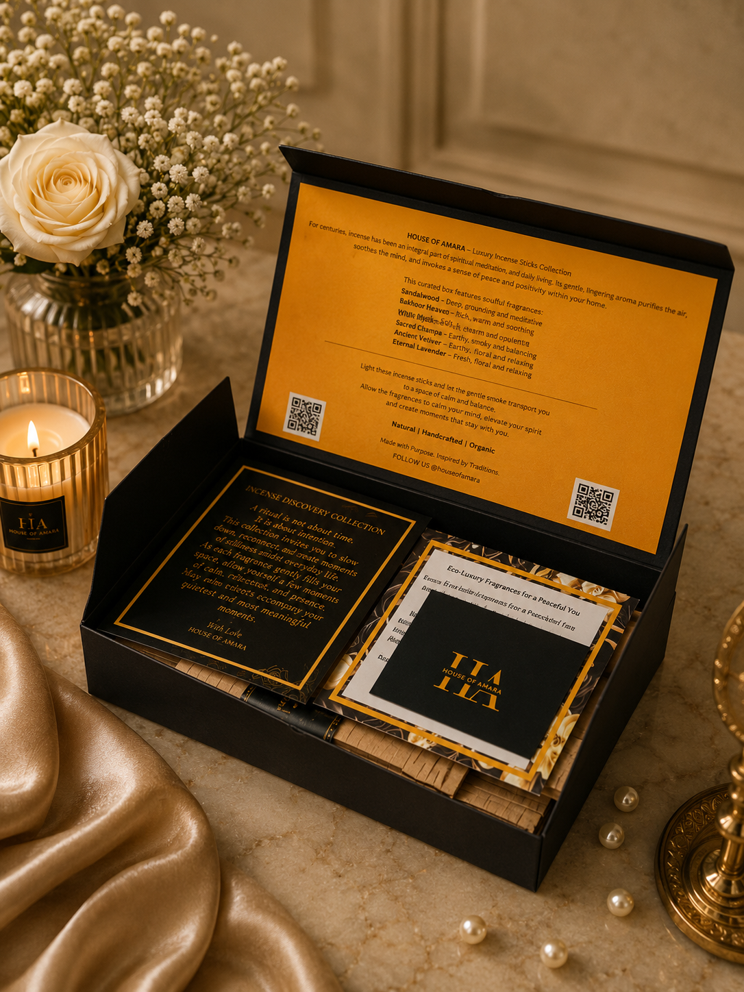 Luxury Incense Sticks Discovery Kit | 5 Charcoal-Free Organic Incense Fragrances | House of Amara