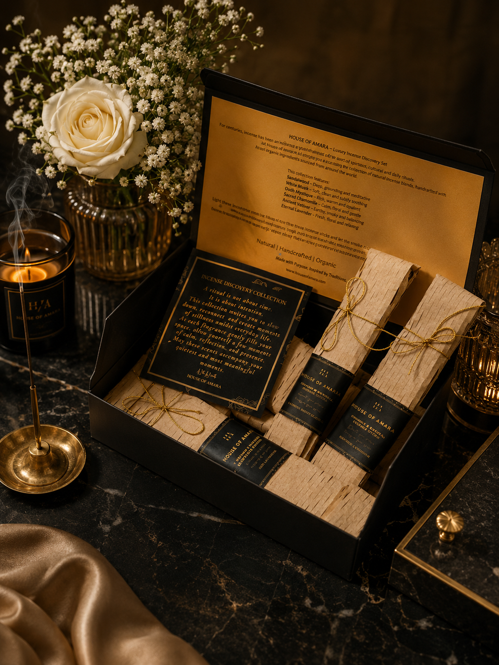 Luxury Incense Sticks Discovery Kit | 5 Charcoal-Free Organic Incense Fragrances | House of Amara